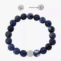 Sparkle Allure Stretch Bracelet & Stud Earring Womens Blue Sodalite Pure Silver Over Brass 2-pc. Jewelry Set