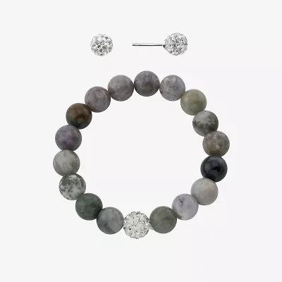 Sparkle Allure Stretch Bracelet & Stud Earring Womens Multi Color Jasper Pure Silver Over Brass 2-pc. Jewelry Set