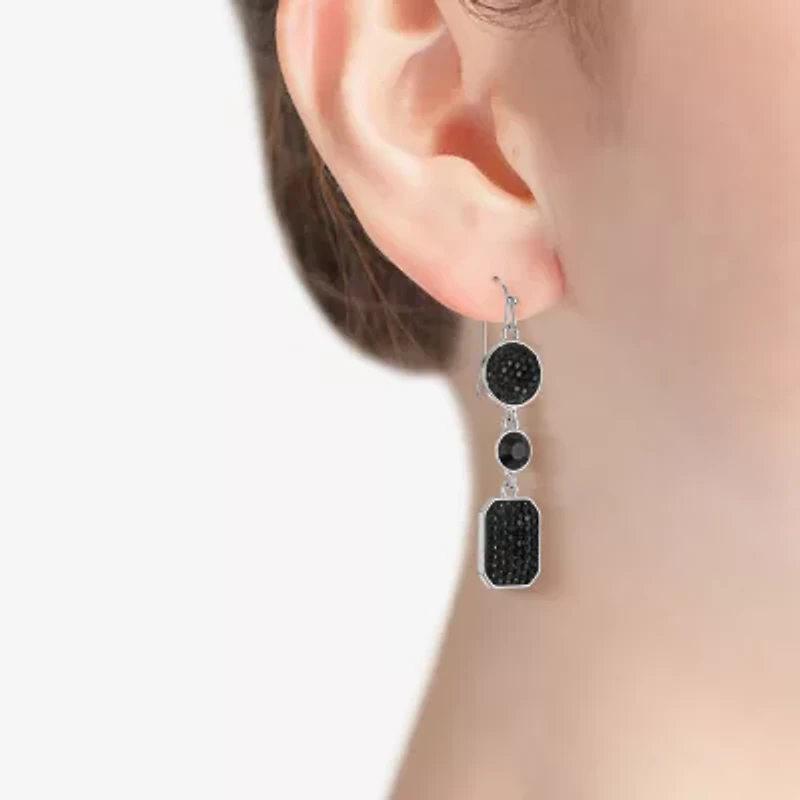 Mixit Silver Tone & Black Womens Black Drop Earrings