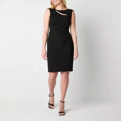 Connected Apparel Womens Round Neck Sleeveless Sheath Dress