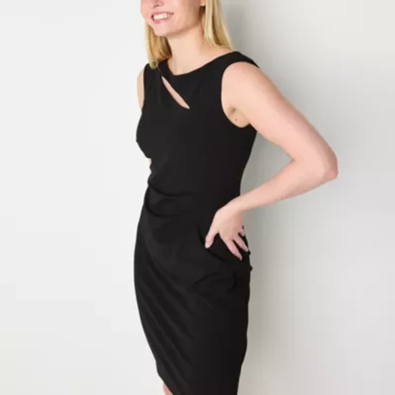 Connected Apparel Womens Round Neck Sleeveless Sheath Dress