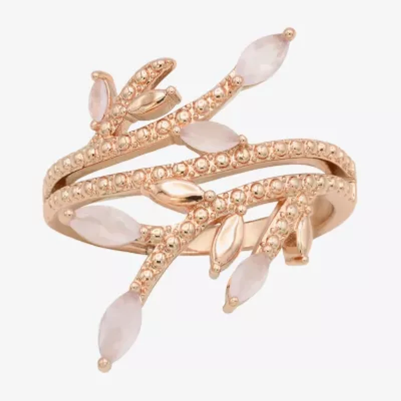 Sparkle Allure Womens Pink Crystal 18K Rose Gold Over Brass Bypass Cocktail Ring