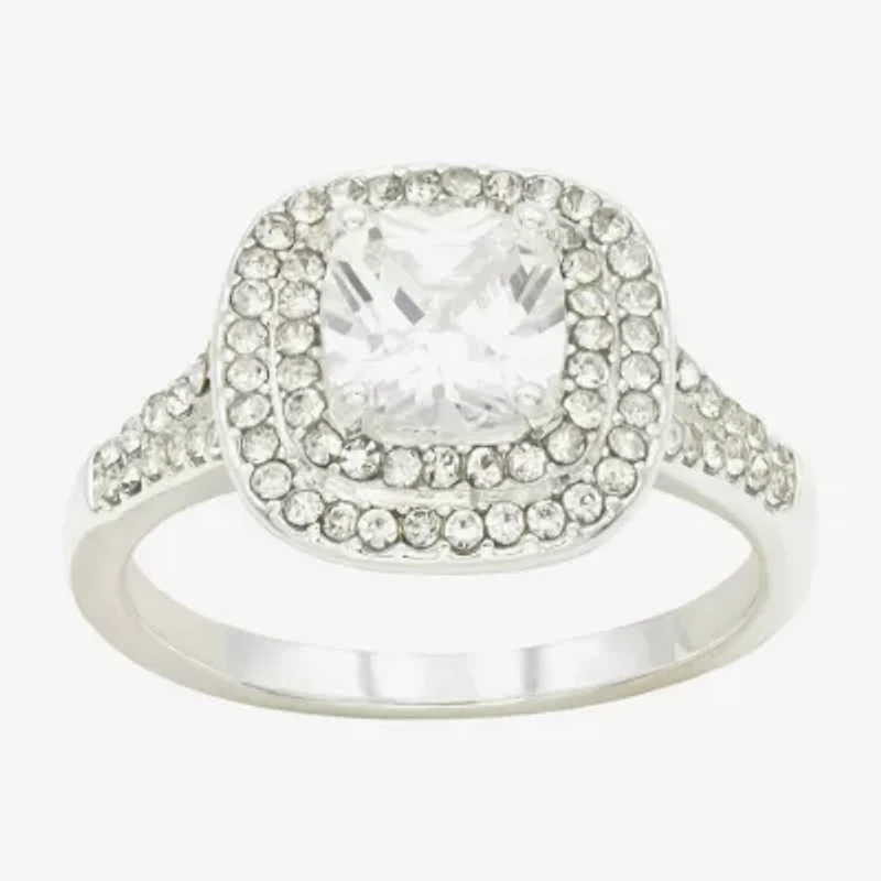 Sparkle Allure Womens Cubic Zirconia Pure Silver Over Brass Halo Engagement Ring