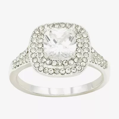 Sparkle Allure Womens Cubic Zirconia Pure Silver Over Brass Halo Engagement Ring