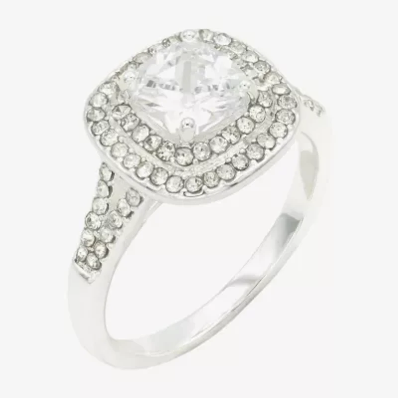 Sparkle Allure Womens Cubic Zirconia Pure Silver Over Brass Halo Engagement Ring