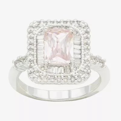 Sparkle Allure Womens Crystal Pure Silver Over Brass Halo Cocktail Ring