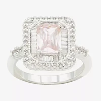 Sparkle Allure Womens Crystal Pure Silver Over Brass Halo Cocktail Ring