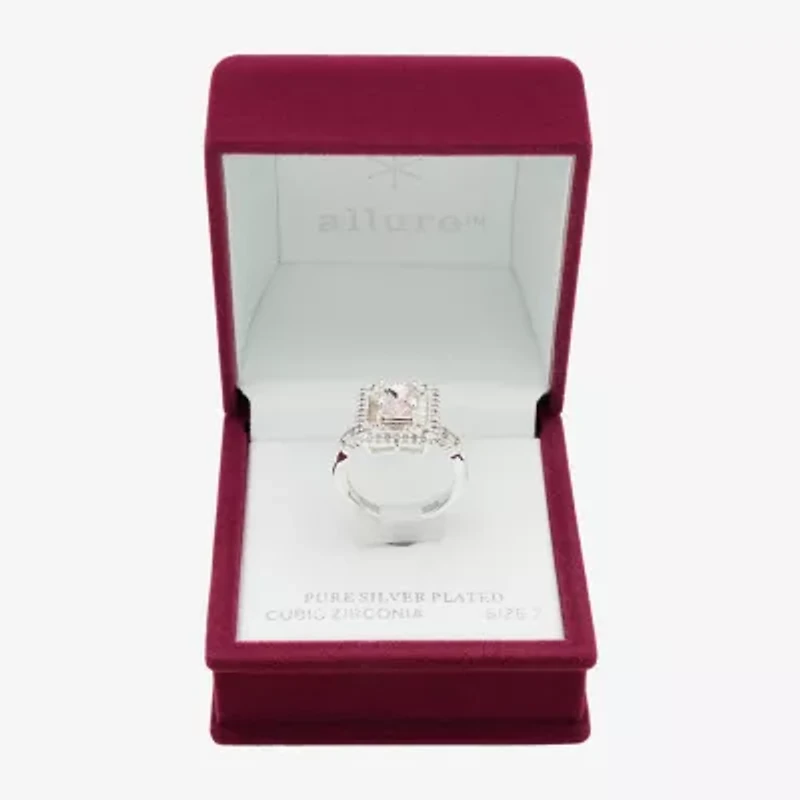 Sparkle Allure Womens Crystal Pure Silver Over Brass Halo Cocktail Ring