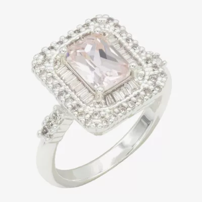 Sparkle Allure Womens Crystal Pure Silver Over Brass Halo Cocktail Ring