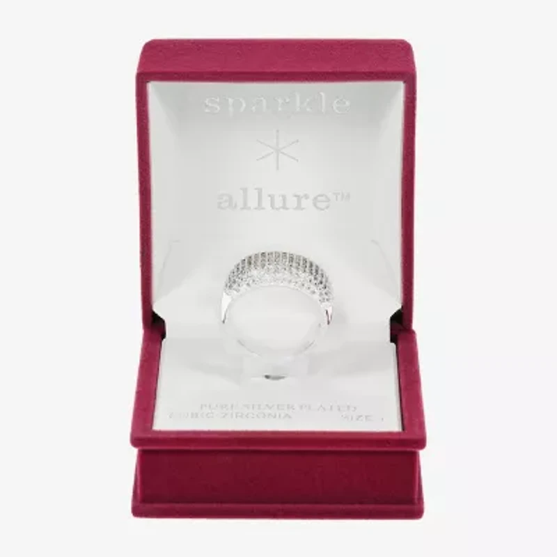 Sparkle Allure Womens Crystal Pure Silver Over Brass Cluster Cocktail Ring