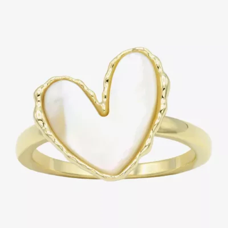 Sparkle Allure Womens White Mother Of Pearl 14K Gold Over Brass Heart Cocktail Ring
