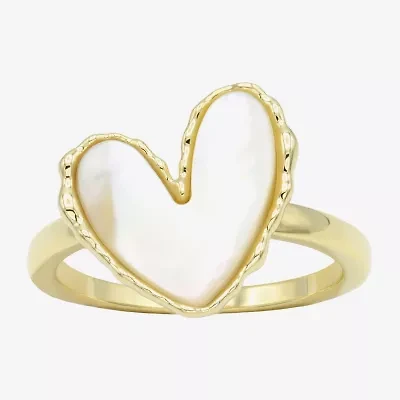Sparkle Allure Womens White Mother Of Pearl 14K Gold Over Brass Heart Cocktail Ring