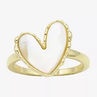 Sparkle Allure Womens White Mother Of Pearl 14K Gold Over Brass Heart Cocktail Ring