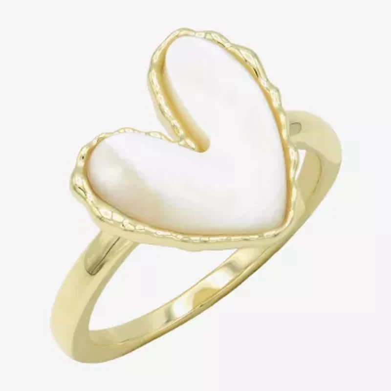 Sparkle Allure Womens White Mother Of Pearl 14K Gold Over Brass Heart Cocktail Ring