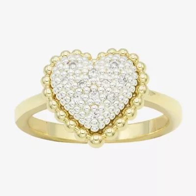 Sparkle Allure Womens Cubic Zirconia 14K Gold Over Brass Pure Silver Heart Cocktail Ring