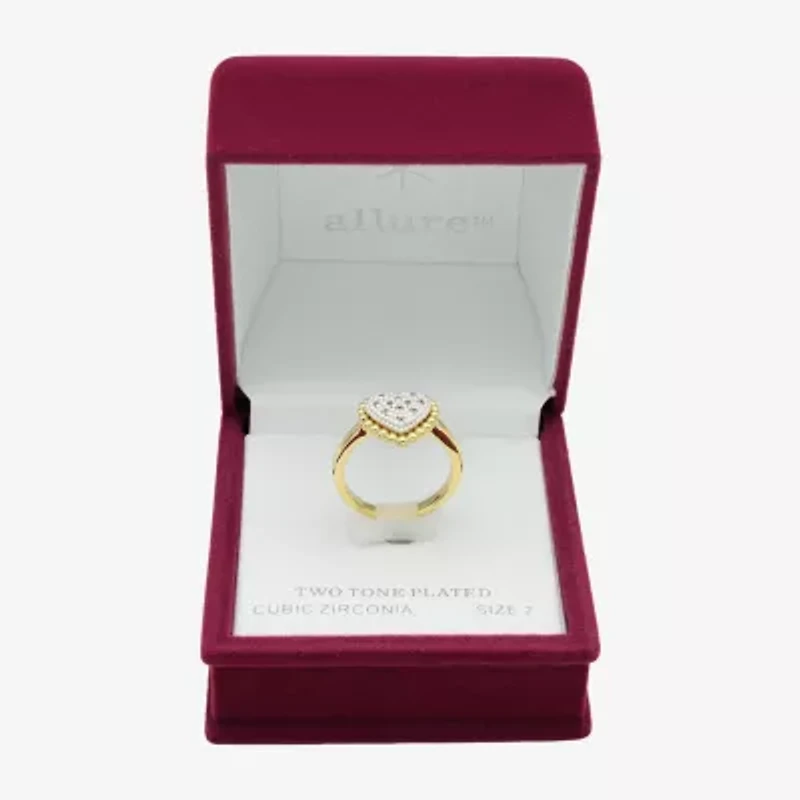 Sparkle Allure Womens Cubic Zirconia 14K Gold Over Brass Pure Silver Heart Cocktail Ring