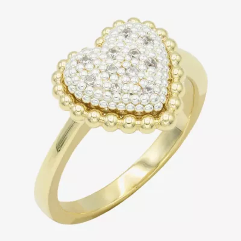 Sparkle Allure Womens Cubic Zirconia 14K Gold Over Brass Pure Silver Heart Cocktail Ring