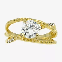 Sparkle Allure Womens Cubic Zirconia 14K Gold Over Brass Round Engagement Ring