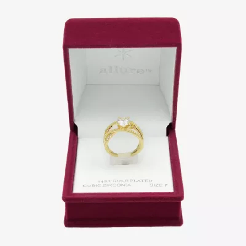 Sparkle Allure Womens Cubic Zirconia 14K Gold Over Brass Round Engagement Ring
