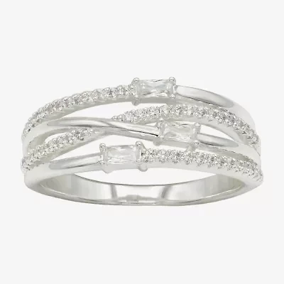Sparkle Allure Womens 2.5MM Cubic Zirconia Pure Silver Over Brass Crossover Band