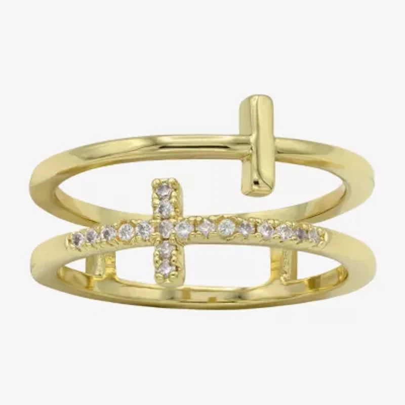 Sparkle Allure Womens 6MM Cubic Zirconia 14K Gold Over Brass Cross Band