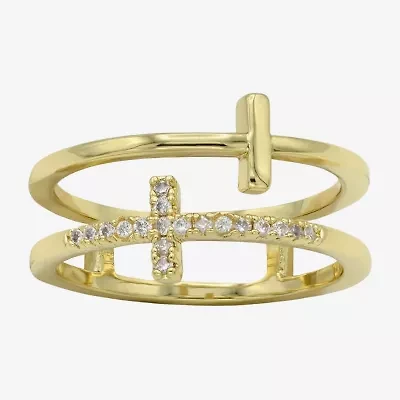 Sparkle Allure Womens 6MM Cubic Zirconia 14K Gold Over Brass Cross Band