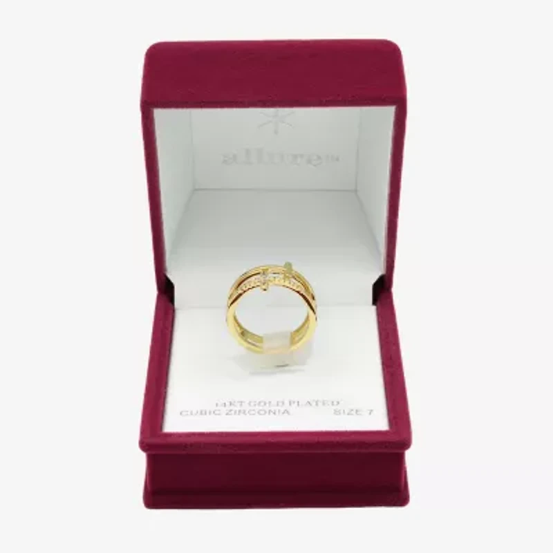 Sparkle Allure Womens 6MM Cubic Zirconia 14K Gold Over Brass Cross Band