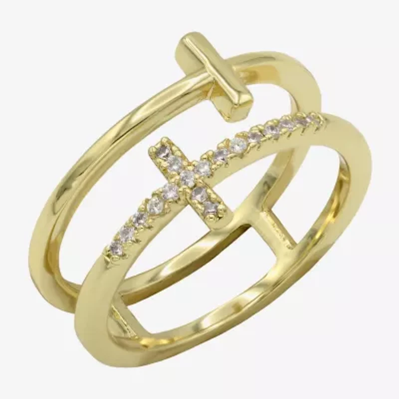 Sparkle Allure Womens 6MM Cubic Zirconia 14K Gold Over Brass Cross Band