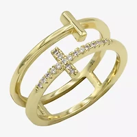 Sparkle Allure Womens 6MM Cubic Zirconia 14K Gold Over Brass Cross Band