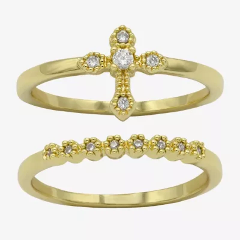 Sparkle Allure Womens Cubic Zirconia 14K Gold Over Brass Cross Ring Set