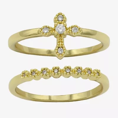 Sparkle Allure Womens Cubic Zirconia 14K Gold Over Brass Cross Ring Set
