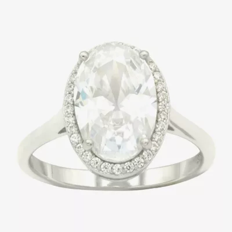 Sparkle Allure Womens Cubic Zirconia Pure Silver Over Brass Oval Halo Cocktail Ring