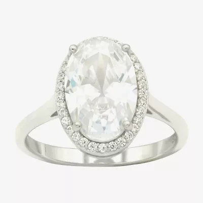 Sparkle Allure Womens Cubic Zirconia Pure Silver Over Brass Oval Halo Cocktail Ring