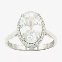 Sparkle Allure Womens Cubic Zirconia Pure Silver Over Brass Oval Halo Cocktail Ring
