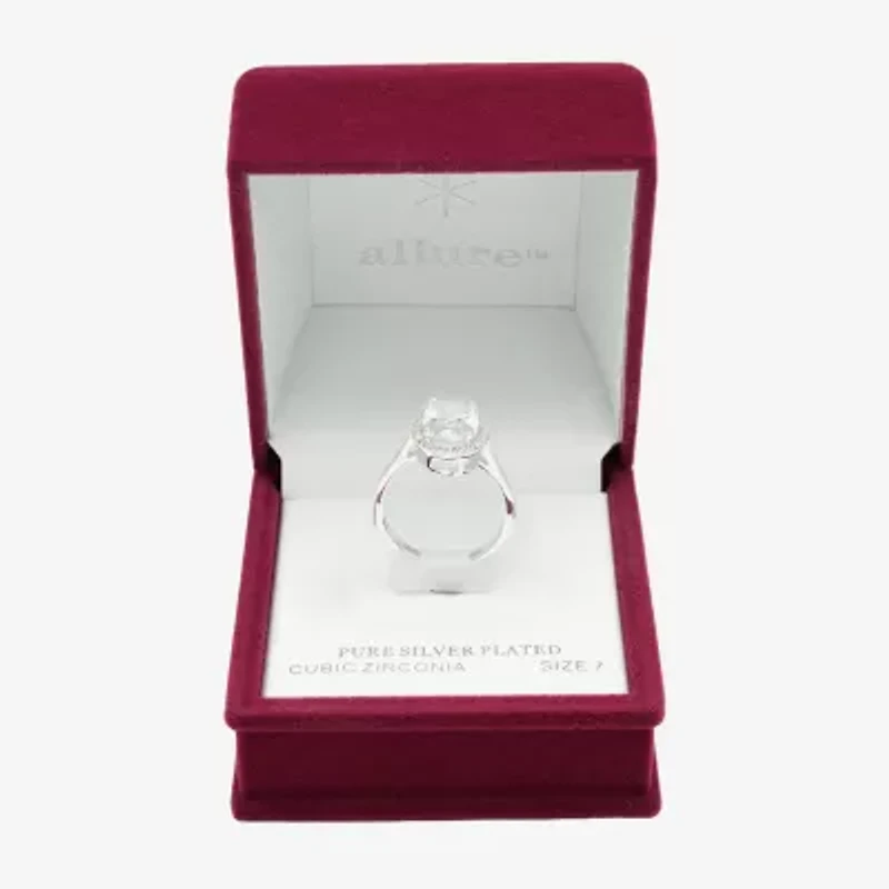 Sparkle Allure Womens Cubic Zirconia Pure Silver Over Brass Oval Halo Cocktail Ring