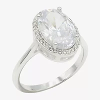 Sparkle Allure Womens Cubic Zirconia Pure Silver Over Brass Oval Halo Cocktail Ring