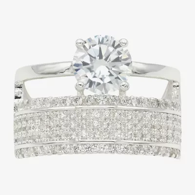 Sparkle Allure Womens Cubic Zirconia Pure Silver Over Brass Round Engagement Ring