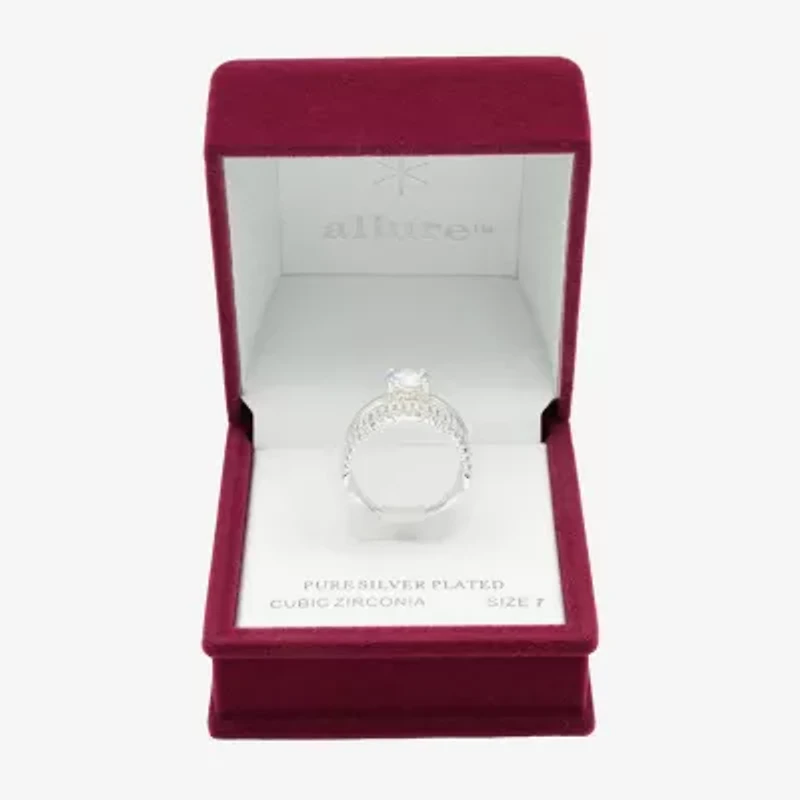 Sparkle Allure Womens Cubic Zirconia Pure Silver Over Brass Round Engagement Ring