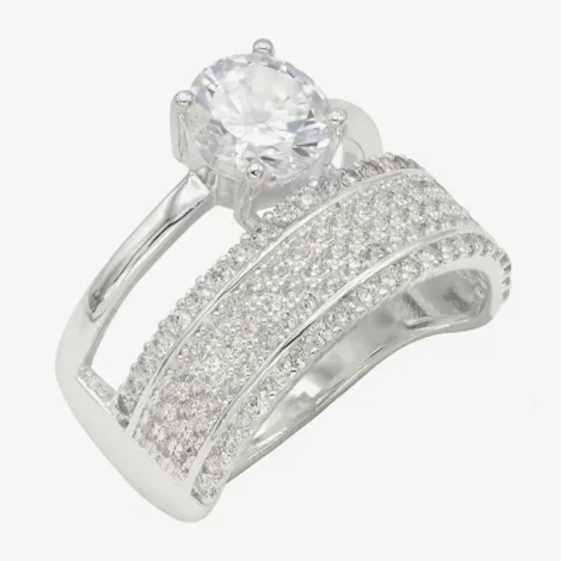Sparkle Allure Womens Cubic Zirconia Pure Silver Over Brass Round Engagement Ring