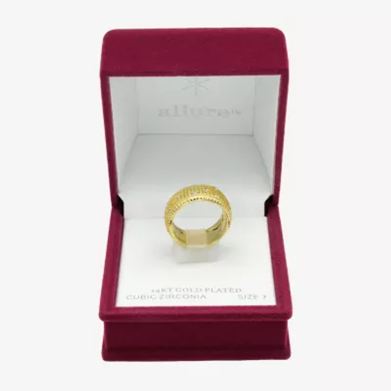Sparkle Allure Dome Womens 9.5MM Cubic Zirconia 14K Gold Over Brass Band