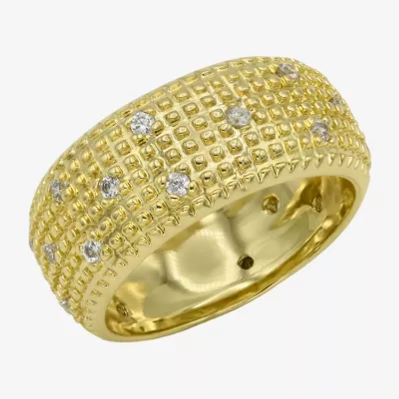 Sparkle Allure Dome Womens 9.5MM Cubic Zirconia 14K Gold Over Brass Band