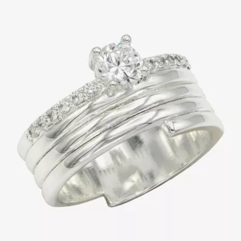 Sparkle Allure Womens Cubic Zirconia Pure Silver Over Brass Round Engagement Ring