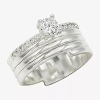 Sparkle Allure Womens Cubic Zirconia Pure Silver Over Brass Round Engagement Ring