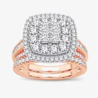 Limited Edition! Womens 1 CT.T.W. Natural Diamond 10K or 14K Gold Cushion Halo Bridal Set