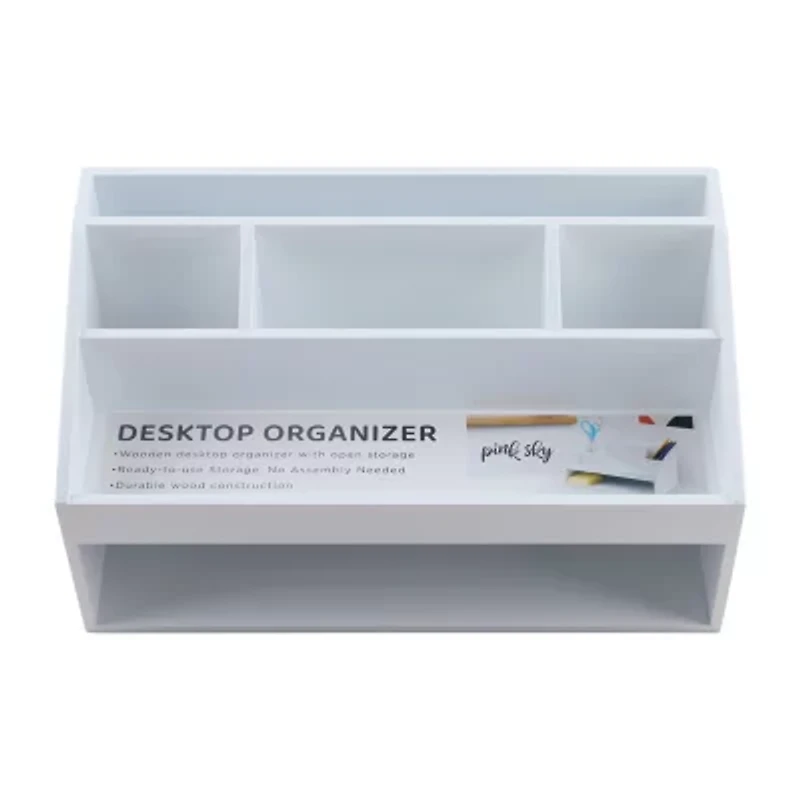 Pink Sky Wooden With Open Storage Desktop Organizer