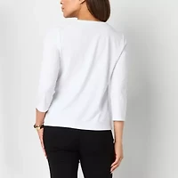 Liz Claiborne Womens Crew Neck 3/4 Sleeve Blouse