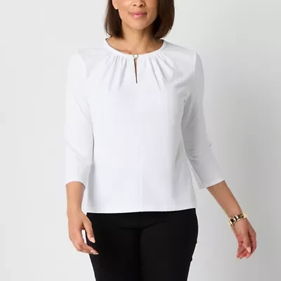Liz Claiborne Womens Crew Neck 3/4 Sleeve Blouse