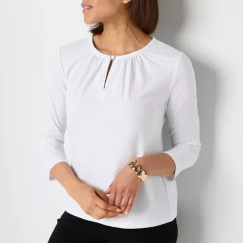 Liz Claiborne Womens Crew Neck 3/4 Sleeve Blouse