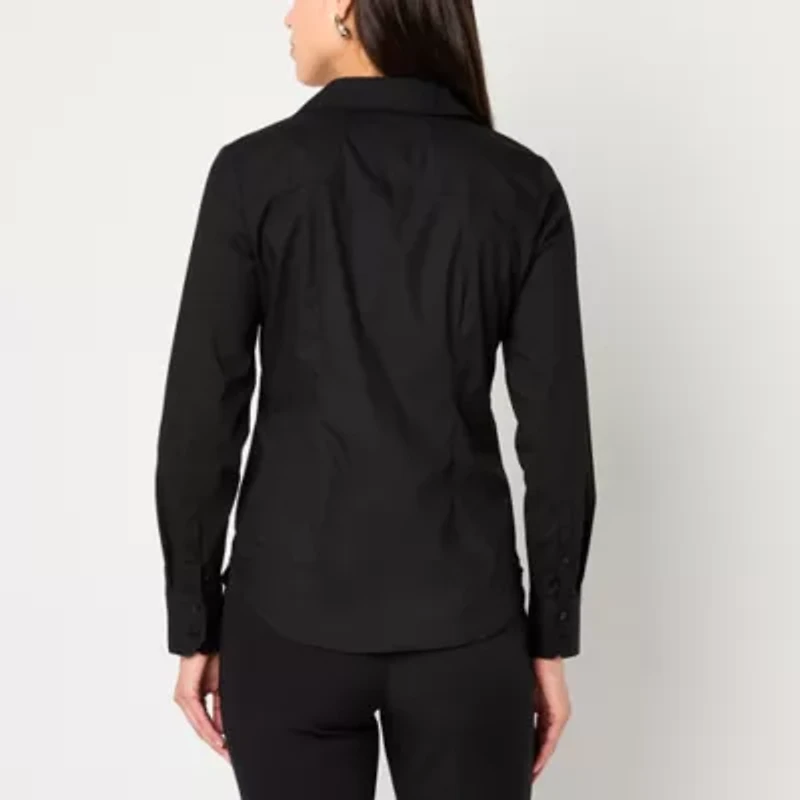 Worthington Womens Long Sleeve Cuffed Modern Fit Button-Down Shirt