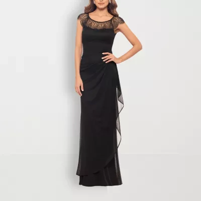 DJ Jaz Womens Beaded Short Sleeve Evening Gown